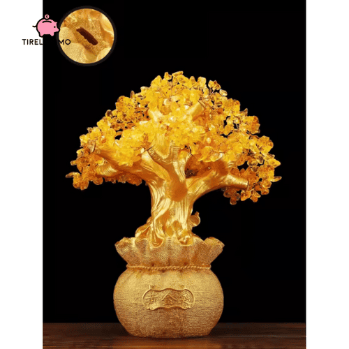 Tirelire Arbre d’Argent Porte-Bonheur Doré
