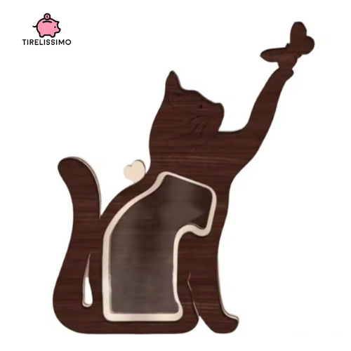 Tirelire chat en bois