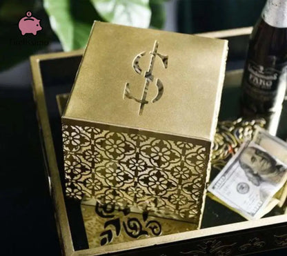 Tirelire Dorée Cube Avec Signe Dollar